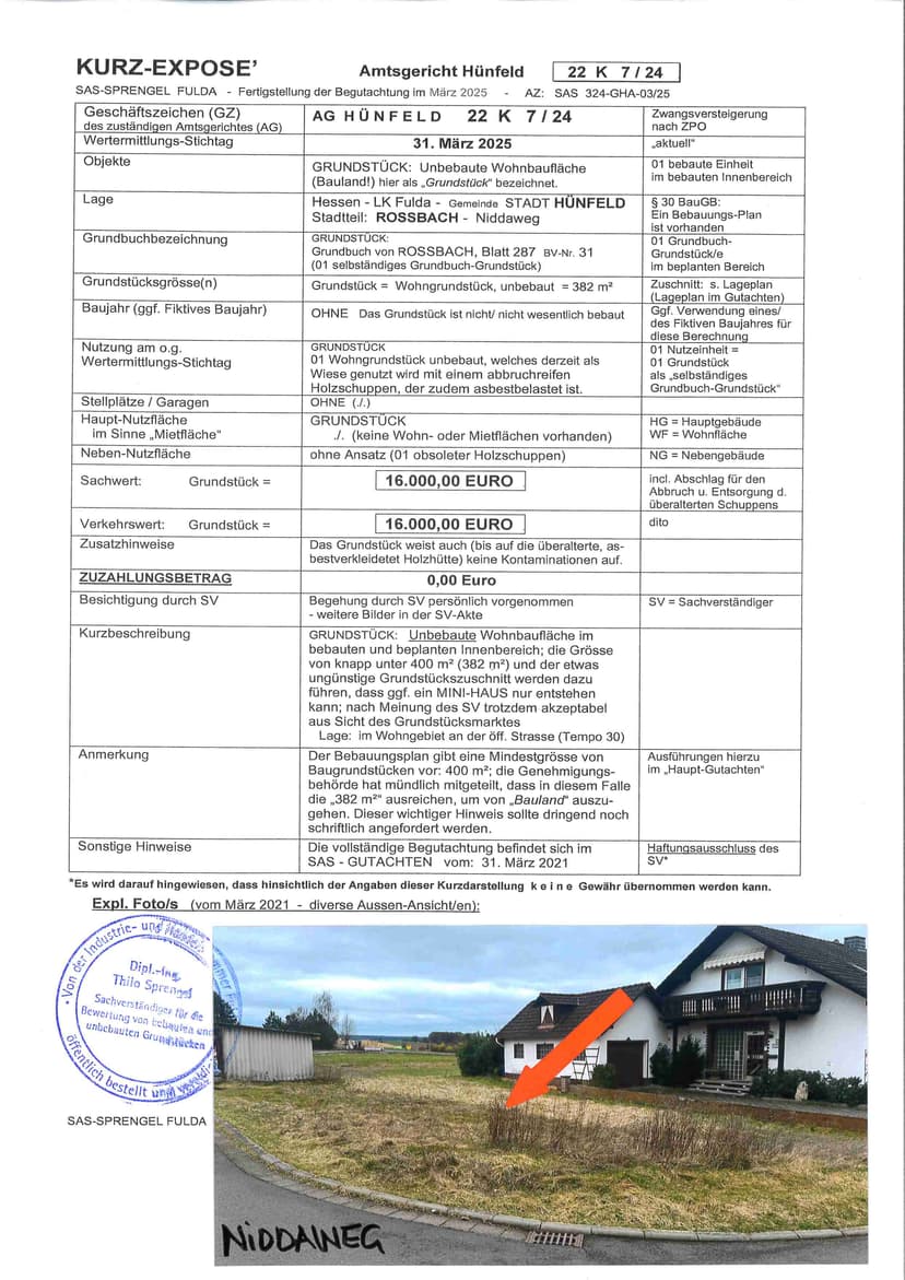 unbebautes Grundstück, Zwangsversteierungstermin