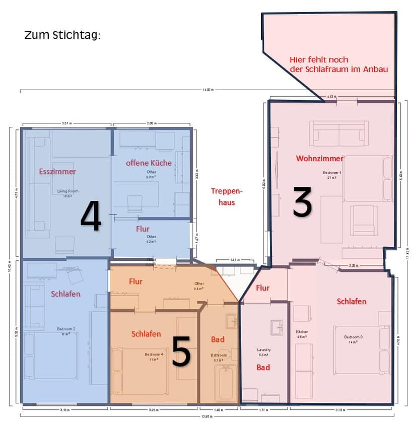 Eigentumswohnung (3 bis 4 Zimmer), Die ETW Nr. 4 wird zusammen mit der ETW Nr. 3 und der ETW Nr. 5 als wirtschaftliche Einheit genutzt und ist zum Wertermittlungsstichtag als Einheit vermietet.