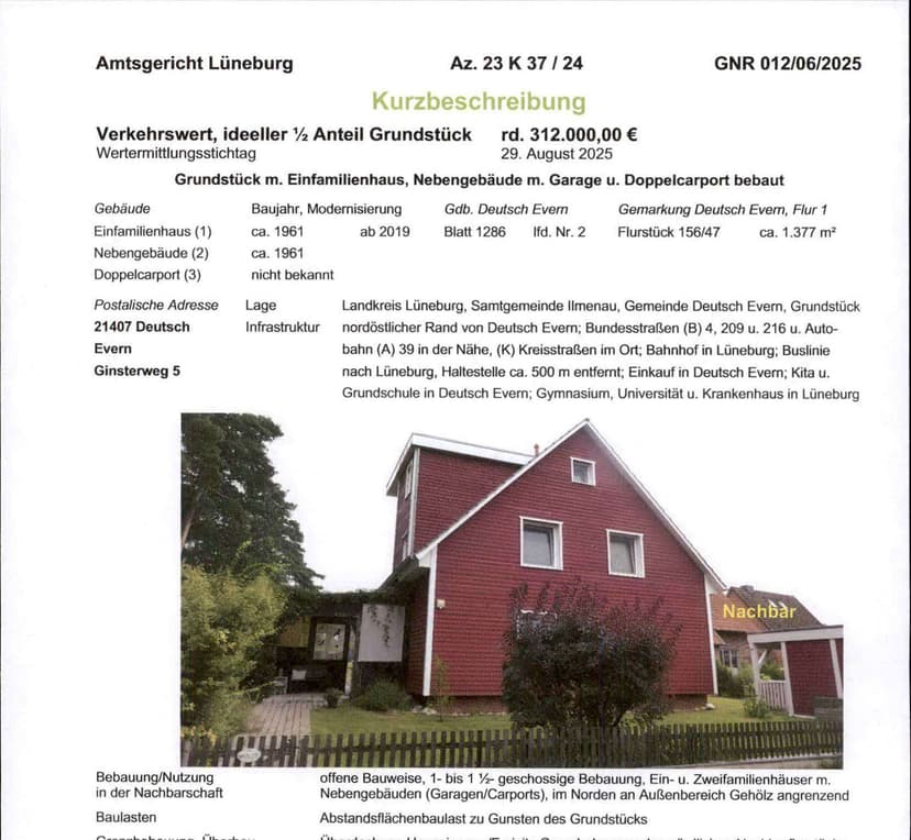 Einfamilienhaus, ideeller 1/2-Anteil an einem Einfamilienhaus mit Nebengäude und Garage
